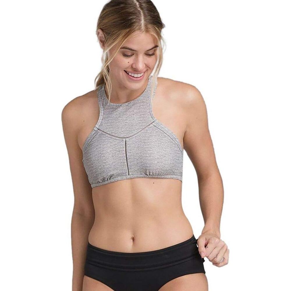 PrAna Azra Bikini Top High Neck Light Gray Swimwear Swim Womens Medium Strappy